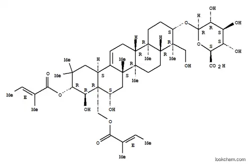 Molecular Structure of 147899-35-2 (b-D-Glucopyranosiduronic acid, (3b,4a,16b,21b,22a)-16,22,23-trihydroxy-21,28-bis[[(2E)-2-methyl-1-oxo-2-butenyl]oxy]olean-12-en-3-yl(9CI))