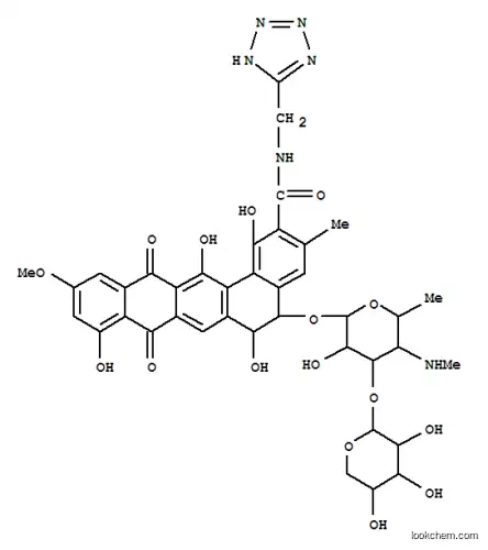 Molecular Structure of 148677-07-0 ((5S,6S)-5-{[4,6-dideoxy-4-(methylamino)-3-O-(beta-D-xylopyranosyl)-beta-D-galactopyranosyl]oxy}-1,6,9,14-tetrahydroxy-11-methoxy-3-methyl-8,13-dioxo-N-(2H-tetrazol-5-ylmethyl)-5,6,8,13-tetrahydrobenzo[a]tetracene-2-carboxamide)