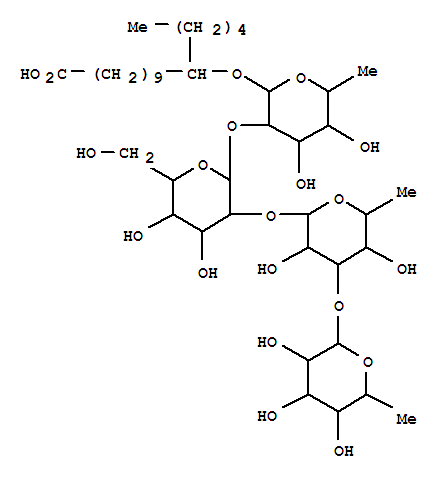Molecular Structure of 149180-53-0 (Hexadecanoic acid,11-[(O-6-deoxy-a-L-mannopyranosyl-(1®3)-O-6-deoxy-a-L-mannopyranosyl-(1®2)-O-b-D-glucopyranosyl-(1®2)-6-deoxy-b-D-galactopyranosyl)oxy]-, (11S)- (9CI))