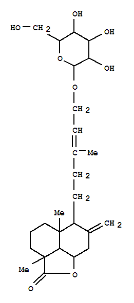Molecular Structure of 149182-81-0 (2H-Naphtho[1,8-bc]furan-2-one,6-[(3E)-5-(b-D-glucopyranosyloxy)-3-methyl-3-pentenyl]decahydro-2a,5a-dimethyl-7-methylene-,(2aS,5aR,6S,8aS,8bR)- (9CI))