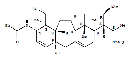 Molecular Structure of 149472-47-9 (Benzamide,N-[(2R,3S,3aR,6aR,9S,10S,10aS,12aR,12bS)-2-(acetyloxy)-3-[(1S)-1-(dimethylamino)ethyl]-1,2,3,3a,4,6,6a,9,10,10a,11,12,12a,12b-tetradecahydro-6a-hydroxy-10-(hydroxymethyl)-3a,10,12b-trimethylbenzo[4,5]cyclohept[1,2-e]inden-9-yl]-)