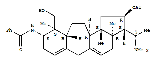 Molecular Structure of 149472-48-0 (Benzamide,N-[(2R,3S,3aR,9S,10S,10aR,12aR,12bS)-2-(acetyloxy)-3-[(1S)-1-(dimethylamino)ethyl]-1,2,3,3a,4,6,8,9,10,10a,11,12,12a,12b-tetradecahydro-10-(hydroxymethyl)-3a,10,12b-trimethylbenzo[4,5]cyclohept[1,2-e]inden-9-yl]-)
