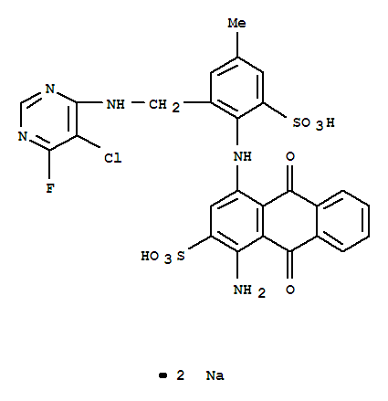 2-Anthracenesulfonicacid,1-amino-4-[[2-[[(5-chloro-6-fluoro-4-pyrimidinyl)amino]methyl]-4-methyl-6-sulfophenyl]amino]-9,10-dihydro-9,10-dioxo-,sodium salt (1:2)