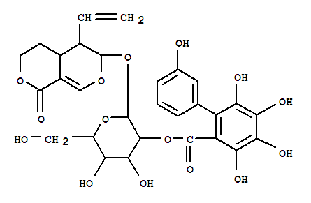 Molecular Structure of 149537-28-0 (1H,3H-Pyrano[3,4-c]pyran-1-one,5-ethenyl-4,4a,5,6-tetrahydro-6-[[2-O-[(3,3',4,5,6-pentahydroxy[1,1'-biphenyl]-2-yl)carbonyl]-b-D-glucopyranosyl]oxy]- (9CI))