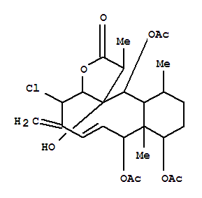 Molecular Structure of 149820-61-1 (Benzo[4,5]cyclodeca[1,2-b]furan-2(1H)-one,8,9,13-tris(acetyloxy)-4-chloro-3a,4,5,8,8a,9,10,11,12,12a,13,13a-dodecahydro-13a-hydroxy-1,8a,12-trimethyl-5-methylene-,(1R,3aR,4S,6Z,8S,8aR,9R,12S,12aR,13S,13aR)- (9CI))