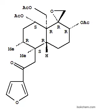 Molecular Structure of 149992-87-0 (Ethanone,2-[(1R,2R,4aR,5S,6R,8S,8aR)-2,8-bis(acetyloxy)-8a-[(acetyloxy)methyl]octahydro-5,6-dimethylspiro[naphthalene-1(2H),2'-oxiran]-5-yl]-1-(3-furanyl)-)