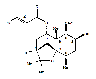 Molecular Structure of 149992-91-6 (2-Propenoic acid,3-phenyl-,(3R,5S,5aR,6R,7S,9R,9aS)-6-(acetyloxy)octahydro-7-hydroxy-2,2,5a,9-tetramethyl-2H-3,9a-methano-1-benzoxepin-5-ylester, (2E)-)