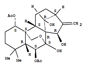 Molecular Structure of 150148-80-4 (Kaur-16-ene-1,6,7,14,15-pentol,7,20-epoxy-, 1,6-diacetate, (1a,6b,7a,14R,15b)-)