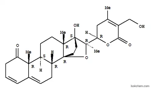Molecular Structure of 150431-65-5 (Ergosta-3,5,24-trien-26-oicacid, 14,20-epoxy-17,22,27-trihydroxy-1-oxo-, d-lactone, (17a,20R,22R)- (9CI))