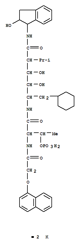 Molecular Structure of 150592-14-6 (L-Idonamide,6-cyclohexyl-2,5,6-trideoxy-N-(2,3-dihydro-2-hydroxy-1H-inden-1-yl)-2-(1-methylethyl)-5-[[2-[[(1-naphthalenyloxy)acetyl]amino]-1-oxo-3-(phosphonooxy)butyl]amino]-,dipotassium salt, [1(1S,2R),5(2S,3R)]- (9CI))