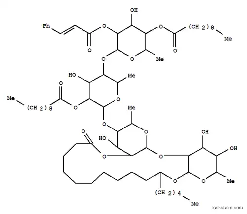 Molecular Structure of 151310-50-8 (Hexadecanoic acid,11-[[O-6-deoxy-4-O-(1-oxodecyl)-2-O-[(2E)-1-oxo-3-phenyl-2-propenyl]-a-L-mannopyranosyl-(1&reg;4)-O-6-deoxy-2-O-(1-oxodecyl)-a-L-mannopyranosyl-(1&reg;4)-O-6-deoxy-a-L-mannopyranosyl-(1&reg;2)-6-deoxy-b-D-galactopyranosyl]oxy]-,intramol. 1,2''-ester, (11S)- (9CI))