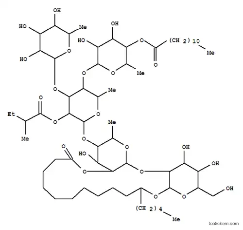 Hexadecanoic acid,11-[[O-6-deoxy-a-L-mannopyranosyl-(1®3)-O-[6-deoxy-4-O-(1-oxododecyl)-a-L-mannopyranosyl-(1®4)]-O-(S)-6-deoxy-2-O-(2-methyl-1-oxobutyl)-a-L-mannopyranosyl-(1®4)-O-6-deoxy-a-L-mannopyranosyl-(1®2)-b-D-glucopyranosyl]oxy]-, intramol. 1,2''-ester, (11S)-(9CI)