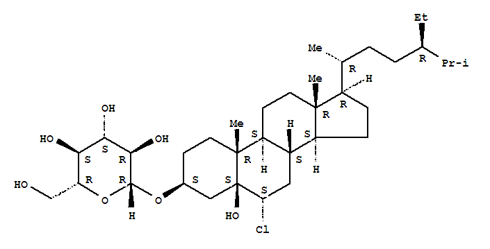 Molecular Structure of 151397-98-7 (b-D-Glucopyranoside, (3b,5b,6a)-6-chloro-5-hydroxystigmastan-3-yl (9CI))