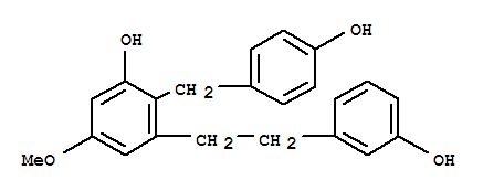 Molecular Structure of 151538-56-6 (Phenol,3-[2-(3-hydroxyphenyl)ethyl]-2-[(4-hydroxyphenyl)methyl]-5-methoxy-)