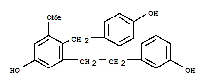 Molecular Structure of 151538-57-7 (Phenol,3-[2-(3-hydroxyphenyl)ethyl]-4-[(4-hydroxyphenyl)methyl]-5-methoxy-)