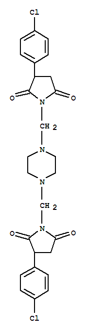 Molecular Structure of 15155-39-2 (2,5-Pyrrolidinedione,1,1'-[1,4-piperazinediylbis(methylene)]bis[3-(4-chlorophenyl)- (9CI))