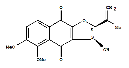 Molecular Structure of 151601-95-5 (Naphtho[2,3-b]furan-4,9-dione,2,3-dihydro-3-hydroxy-5,6-dimethoxy-2-(1-methylethenyl)-, (2S-cis)- (9CI))