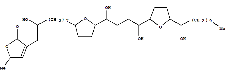 Molecular Structure of 151637-38-6 (2(5H)-Furanone,3-[9-[5-[1,4-dihydroxy-4-[tetrahydro-5-(1-hydroxyundecyl)-2-furanyl]butyl]tetrahydro-2-furanyl]-2-hydroxynonyl]-5-methyl-)