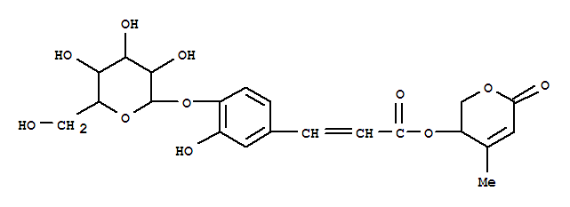 Molecular Structure of 151898-48-5 (2-Propenoic acid,3-[4-(b-D-glucopyranosyloxy)-3-hydroxyphenyl]-,3,6-dihydro-4-methyl-6-oxo-2H-pyran-3-yl ester, (2E)- (9CI))