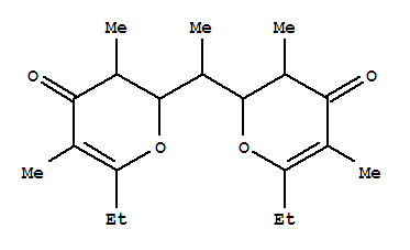 Molecular Structure of 152273-83-1 (4H-Pyran-4-one,2,2'-ethylidenebis[6-ethyl-2,3-dihydro-3,5-dimethyl-, (2R,2'S,3R,3'R)- (9CI))