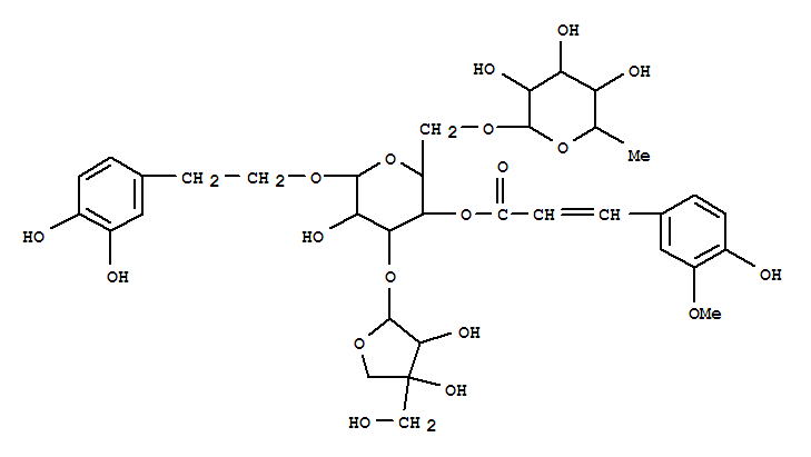 Molecular Structure of 152406-38-7 (b-D-Glucopyranoside,2-(3,4-dihydroxyphenyl)ethyl O-D-apio-b-D-furanosyl-(1®3)-O-[6-deoxy-a-L-mannopyranosyl-(1®6)]-,4-[(2E)-3-(4-hydroxy-3-methoxyphenyl)-2-propenoate] (9CI))