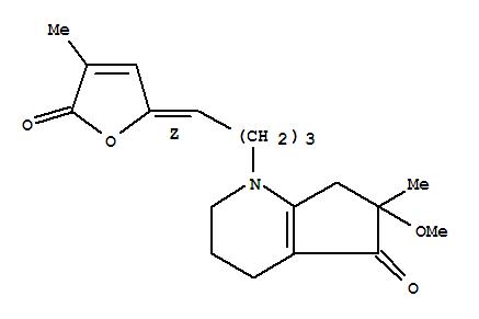 Molecular Structure of 152606-64-9 (5H-Cyclopenta[b]pyridin-5-one,1,2,3,4,6,7-hexahydro-6-methoxy-6-methyl-1-[(4Z)-4-(4-methyl-5-oxo-2(5H)-furanylidene)butyl]-,(-)-)