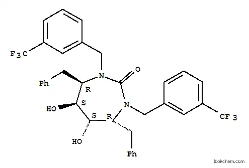 Molecular Structure of 153182-50-4 ((4R,5S,6S,7R)-4,7-dibenzyl-5,6-dihydroxy-1,3-bis[3-(trifluoromethyl)benzyl]-1,3-diazepan-2-one)