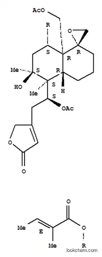 Molecular Structure of 153415-38-4 (2-Butenoic acid,2-methyl-,(1R,4aR,5S,6S,8S,8aR)-5-[(1S)-1-(acetyloxy)-2-(2,5-dihydro-5-oxo-3-furanyl)ethyl]-8a-[(acetyloxy)methyl]octahydro-6-hydroxy-5,6-dimethylspiro[naphthalene-1(2H),2'-oxiran]-8-ylester, (2E)-)