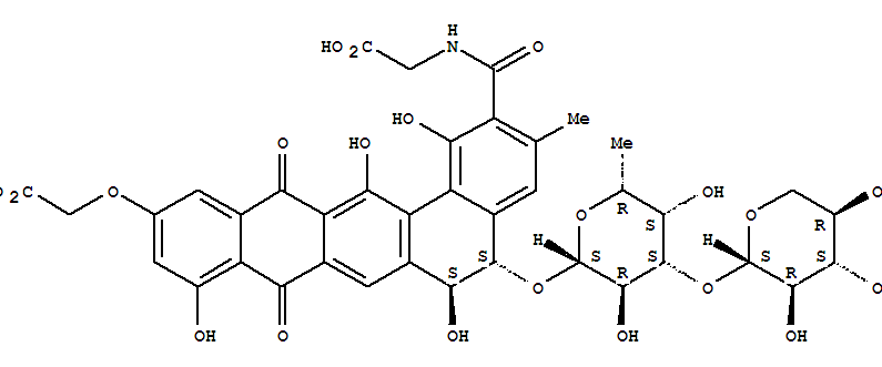 Glycine,N-[[11-(carboxymethoxy)-5-[(6-deoxy-3-O-b-D-xylopyranosyl-b-D-galactopyranosyl)oxy]-5,6,8,13-tetrahydro-1,6,9,14-tetrahydroxy-3-methyl-8,13-dioxobenzo[a]naphthacen-2-yl]carbonyl]-,(5S-trans)- 