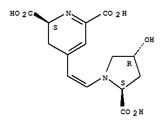 Molecular Structure of 15500-15-9 (2,6-Pyridinedicarboxylicacid, 4-[2-[(2S,4R)-2-carboxy-4-hydroxy-1-pyrrolidinyl]ethenyl]-2,3-dihydro-,(2S)-)
