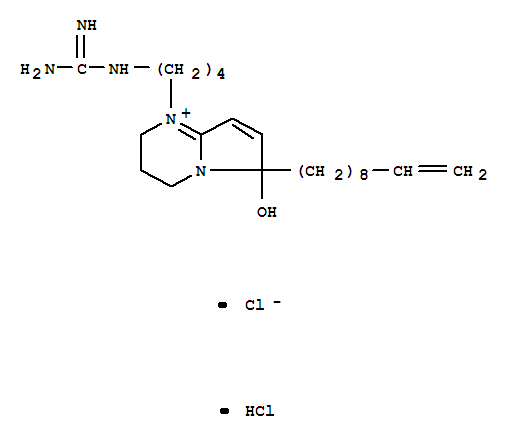 Molecular Structure of 155070-26-1 (Pyrrolo[1,2-a]pyrimidinium,1-[4-[(aminoiminomethyl)amino]butyl]-6-(9-decenyl)-2,3,4,6-tetrahydro-6-hydroxy-,chloride, monohydrochloride (9CI))