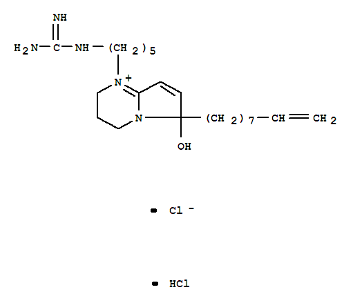 Molecular Structure of 155070-27-2 (Pyrrolo[1,2-a]pyrimidinium,1-[5-[(aminoiminomethyl)amino]pentyl]-2,3,4,6-tetrahydro-6-hydroxy-6-(8-nonenyl)-,chloride, monohydrochloride (9CI))