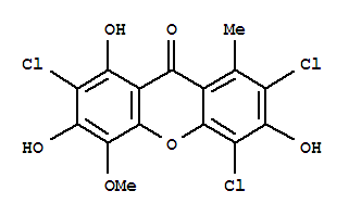 Molecular Structure of 155214-57-6 (9H-Xanthen-9-one,2,4,7-trichloro-3,6,8-trihydroxy-5-methoxy-1-methyl-)