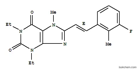 Molecular Structure of 155272-02-9 (1,3-diethyl-8-[(E)-2-(3-fluoro-2-methylphenyl)ethenyl]-7-methyl-3,7-dihydro-1H-purine-2,6-dione)