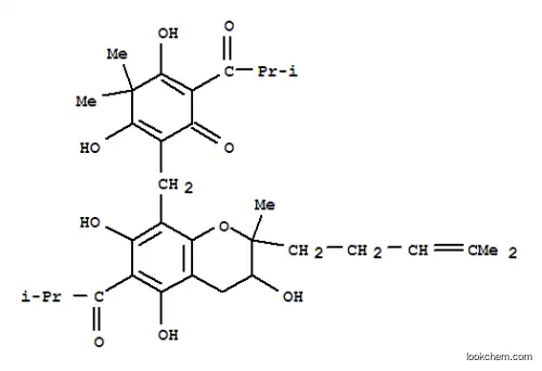 Molecular Structure of 155566-08-8 (2,5-Cyclohexadien-1-one,2-[[3,4-dihydro-3,5,7-trihydroxy-2-methyl-6-(2-methyl-1-oxopropyl)-2-(4-methyl-3-pentenyl)-2H-1-benzopyran-8-yl]methyl]-3,5-dihydroxy-4,4-dimethyl-6-(2-methyl-1-oxopropyl)-(9CI))