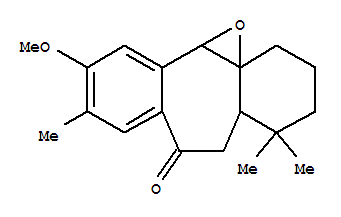 Molecular Structure of 155566-09-9 (Dibenzo[1,7:3,4]cyclohept[1,2-b]oxiren-7(11bH)-one,2,3,4,5,5a,6-hexahydro-10-methoxy-5,5,9-trimethyl-, (1aR,5aR,11bS)-rel- (9CI))