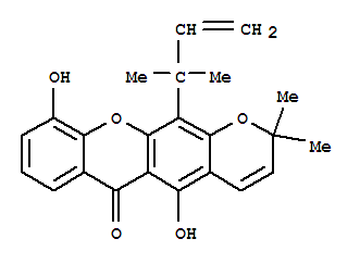 Molecular Structure of 155566-36-2 (2H,6H-Pyrano[3,2-b]xanthen-6-one,12-(1,1-dimethyl-2-propenyl)-5,10-dihydroxy-2,2-dimethyl- (9CI))