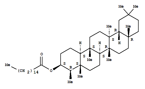 Molecular Structure of 155566-37-3 (24,25,26-Trinoroleanan-3-ol,5,9,13-trimethyl-, hexadecanoate, (3b,4b,5b,8a,9b,10a,13a,14b)- (9CI))