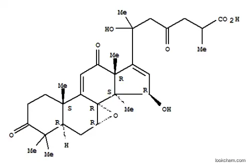 Molecular Structure of 155942-97-5 (Lanosta-9(11),16-dien-26-oicacid, 7,8-epoxy-15,20-dihydroxy-3,12,23-trioxo-, (7a,8a,15b,20x)- (9CI))