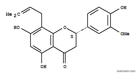 Molecular Structure of 156281-21-9 (4H-1-Benzopyran-4-one,2,3-dihydro-5,7-dihydroxy-2-(4-hydroxy-3-methoxyphenyl)-8-(3-methyl-2-buten-1-yl)-,(2S)-)