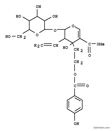 Molecular Structure of 156312-06-0 (2H-Pyran-5-carboxylicacid, 3-ethenyl-2-(b-D-glucopyranosyloxy)-3,4-dihydro-4-hydroxy-4-[2-[(4-hydroxybenzoyl)oxy]ethyl]-,methyl ester, (2S,3R,4R)- (9CI))