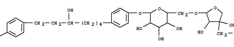 Molecular Structure of 156312-14-0 (b-D-Glucopyranoside,4-[(5R)-5-hydroxy-7-(4-hydroxyphenyl)heptyl]phenyl 6-O-D-apio-b-D-furanosyl- (9CI))