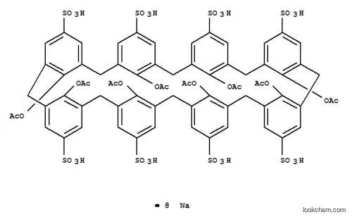 Molecular Structure of 156398-10-6 (Nonacyclo[43.3.1.13,7.19,13.115,19.121,25.127,31.133,37.139,43]hexapentaconta-1(49),3,5,7(56),9,11,13(55),15,17,19(54),21,23,25(53),27,29,31(52),33,35,37(51),39,41,43(50),45,47-tetracosaene-5,11,17,23,29,35,41,47-octasulfonicacid, 49,50,51,52,53,54,55,56-octakis(acetyloxy)-, sodium salt (1:8))