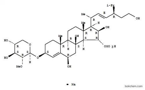 Molecular Structure of 156398-65-1 (Stigmasta-4,22-diene-6,8,15,16,29-pentol,3-[(2-O-methyl-b-D-xylopyranosyl)oxy]-,15-(hydrogen sulfate), monosodium salt, (3b,6b,15a,16b,22E,24R)- (9CI))
