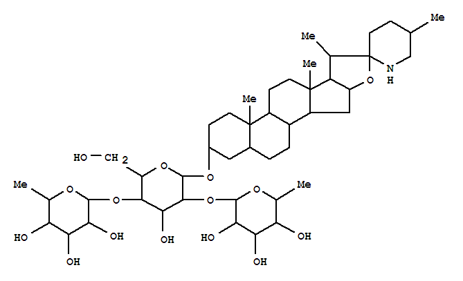 Molecular Structure of 156555-52-1 (b-D-Glucopyranoside, (3b,5a,22a,25R)-spirosolan-3-yl O-6-deoxy-a-L-mannopyranosyl-(1®2)-O-[6-deoxy-a-L-mannopyranosyl-(1®4)]- (9CI))
