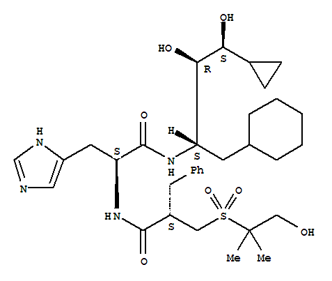 Molecular Structure of 156712-46-8 (1H-Imidazole-4-propanamide,N-[(1S,2R,3S)-1-(cyclohexylmethyl)-3-cyclopropyl-2,3-dihydroxypropyl]-a-[[(2S)-2-[[(2-hydroxy-1,1-dimethylethyl)sulfonyl]methyl]-1-oxo-3-phenylpropyl]amino]-,(aS)- (9CI))
