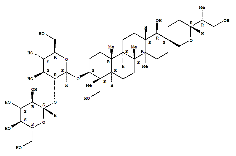Molecular Structure of 156764-84-0 (b-D-Glucopyranoside,(1R,2S,4aR,4bR,6'R,6aR,7R,8S,10aR,10bR,12aS)-octadecahydro-1-hydroxy-7-(hydroxymethyl)-6'-[(1R)-2-hydroxy-1-methylethyl]-4a,4b,7,10a-tetramethylspiro[chrysene-2(1H),3'(4'H)-[2H]pyran]-8-yl2-O-b-D-glucopyranosyl-)