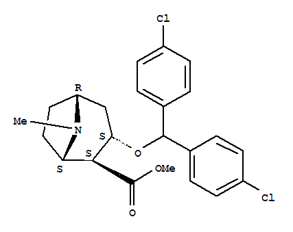 Molecular Structure of 156774-41-3 (8-Azabicyclo[3.2.1]octane-2-carboxylicacid, 3-[bis(4-chlorophenyl)methoxy]-8-methyl-, methyl ester, (1S,2S,3S,5R)-)