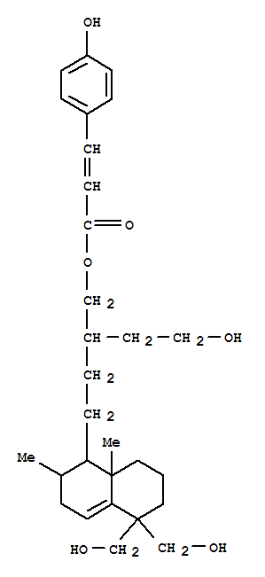 Molecular Structure of 157207-67-5 (2-Propenoic acid,3-(4-hydroxyphenyl)-,2-(2-hydroxyethyl)-4-[1,2,3,5,6,7,8,8a-octahydro-5,5-bis(hydroxymethyl)-2,8a-dimethyl-1-naphthalenyl]butylester (9CI))