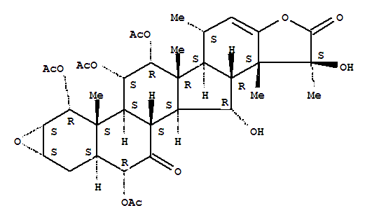 Molecular Structure of 157458-66-7 (16,24-Cycloergost-22-en-26-oicacid, 1,6,11,12-tetrakis(acetyloxy)-2,3-epoxy-15,23,25-trihydroxy-7-oxo-, g-lactone, (1a,2a,3a,5a,6a,11a,12a,15a,16b,25S)- (9CI))